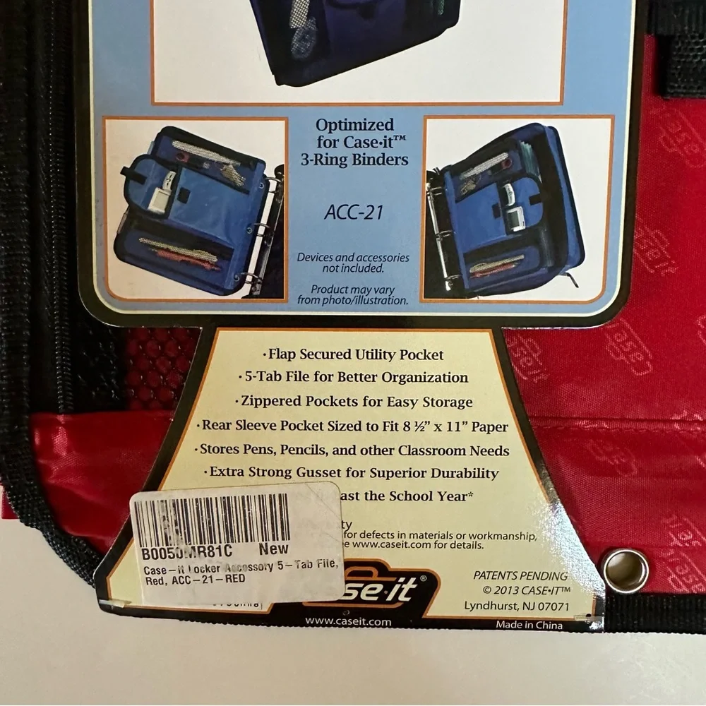NWOT CASE IT RED 5-Tab Binder Accessory, 5 color tabbed, 6 pocket expandable